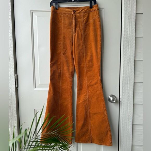 Sold❗️Free People Corduroy Flare Pants Sz 4 High Rise Cognac Orange Boho Hippie - Picture 2 of 7